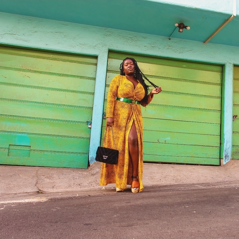 Pretty Little Thing - Maxi Mustard Snake Print Dress